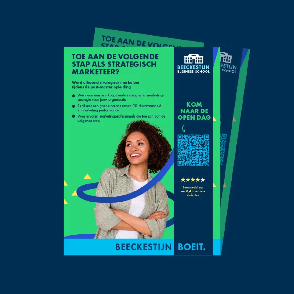 Campagnebeeld Beeckestijn: flyer over de volgende stap zetten als strategisch marketeer