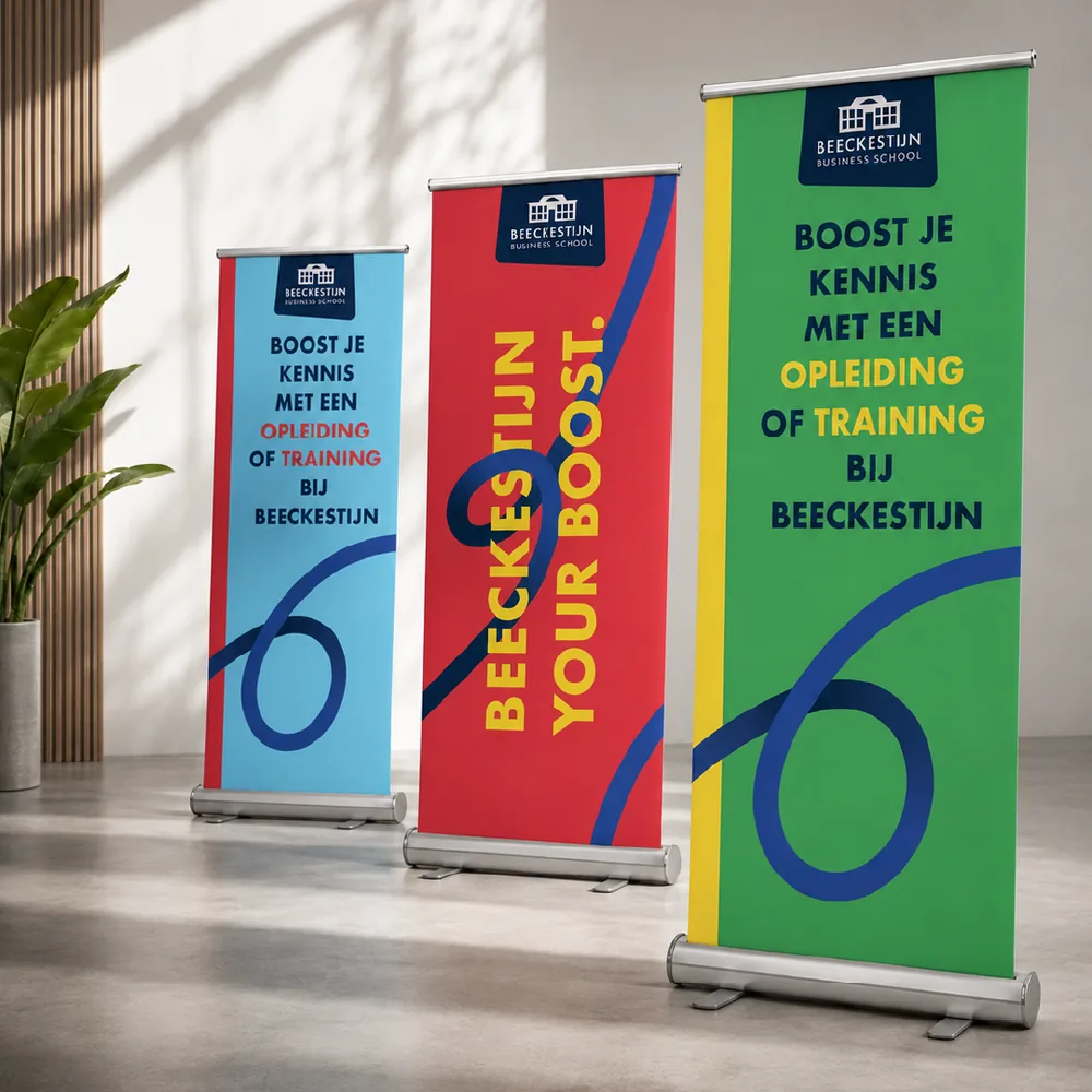 Portfoliovoorbeeld: drie roll-up banners voor opleidingen, ontworpen voor Beeckestijn