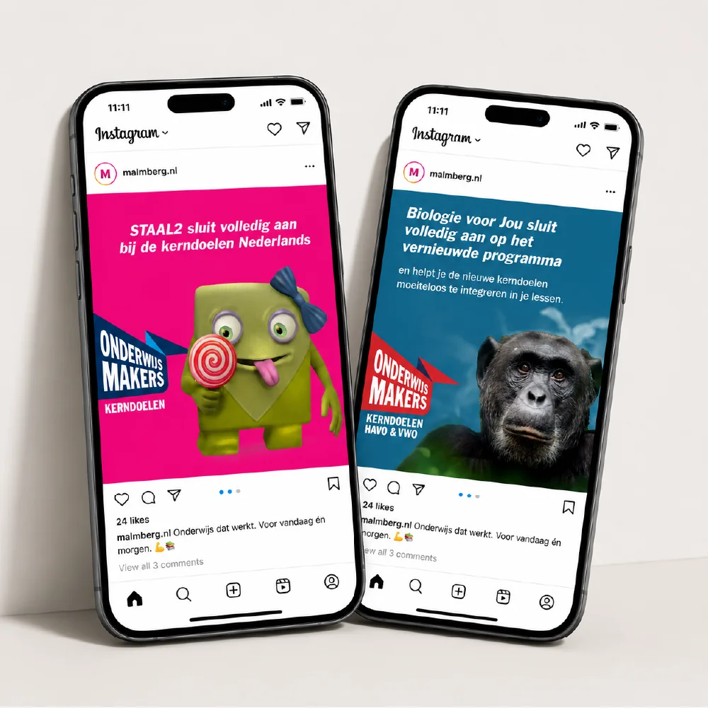 Instagram-posts voor de Onderwijsmakers-campagne van Malmberg over kerndoelen